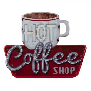 Kovová cedule Hot Coffee Shop – 38x1x48 cm