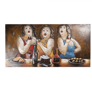 Nástěnná malba tří kyprých hodujících žen – 140x8x70 cm