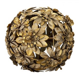 Zlatá dekorační koule s patinou a květy Brigitte – 22 cm
