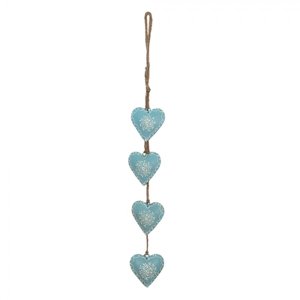 4ks modré kovové srdce na provázku Heartic – 8x2x60 cm