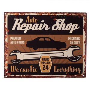 Nástěnná kovová cedule Auto Repair Shop – 25x1x20 cm