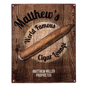 Hnědá antik nástěnná kovová cedule s doutníkem Cigar Lounge – 20x1x25 cm