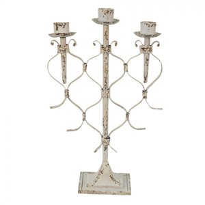 Krémový antik kovový svícen na 3 svíčky German, – 28x12x42 cm