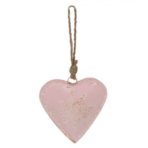 Růžové závěsné kovové srdce se zdovením Heartic – 18x2x18 cm