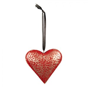Červené antik závěsné kovové srdce M – 15x3x15 cm