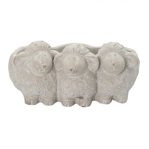 Šedý květináč s  ovcemi – 26x20x12 cm