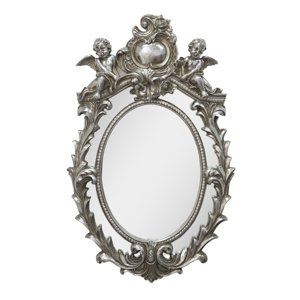 Stříbrné antik nástěnné zrcadlo s andílky – 35x5x55 cm