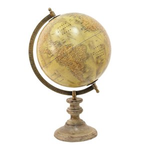 Béžový dekorativní glóbus na dřevěném podstavci Globe – 22x22x35 cm
