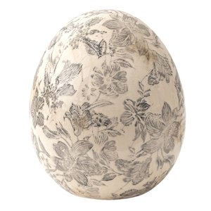 Dekorace vintage vejce se šedými květy Mell French L – 14x16 cm