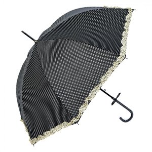 Černý deštník s puntíky a béžovým lemem – 90 cm