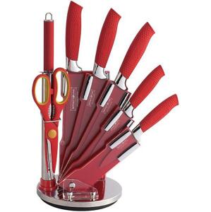 8dílná sada ocelových nožů, nůžek a ocílky Royalty Line RL-RED8W / červená