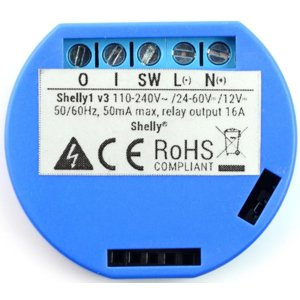 Reléový spínač Shelly1 / 1 x 12 V / 24-60 V DC / 240 VAC / WiFi / 16 A
