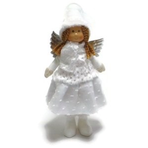 German Vánoční dekorace panenka anděl / 28 cm / plast / bílá