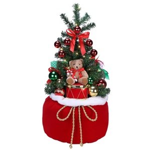 German Vánoční dekorace pytel se stromečkem a ozdobami / 60 cm / LED osvětlení / červená / zelená