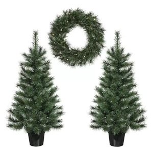 German Vánoční sada 2 stromků a LED věnce / PVC / zelená