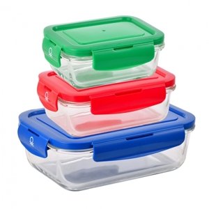 United Colors of Benetton Sada obědových boxů Benetton, borosilikátové sklo, 3 ks / červená / modrá / zelená