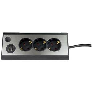 Prodlužovací kabel Rev Light / 2 x USB A / LED / 230 V / 3680 W / černá / stříbrná